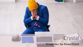  Presentation with coronavirus - Cool new PPT theme with sick-male-employee-suffering backdrop and a lemonade colored foreground