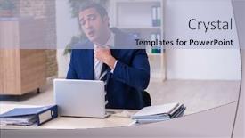  Presentation with workplace - Colorful PPT layouts enhanced with sick-male-employee-suffering backdrop and a light blue colored foreground