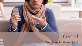  Presentation with student - Presentation design featuring sick-male-student-suffering and a coral colored foreground