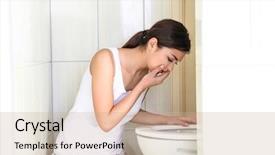  Presentation with vomiting - PPT theme consisting of sick mama - young vomiting woman near toilet background and a coral colored foreground