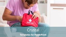  Presentation with first aid - PPT theme enhanced with sick-man-at-home background and a teal colored foreground
