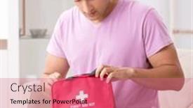  Presentation with first aid kit - Slides with sick-man-at-home background and a  colored foreground