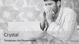  Presentation with tissue paper - Cool new slide set with sick man blowing his nose in tissue paper on bed at home backdrop and a light gray colored foreground