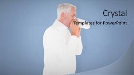  Presentation with sneezing - Beautiful theme featuring sick man in winter fashion sneezing against blue background backdrop and a light blue colored foreground
