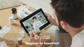  Presentation with gadget - Presentation theme consisting of sick-man-with-tablets background and a coral colored foreground