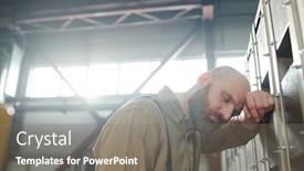  Presentation with sick day - Audience pleasing PPT theme consisting of sick-or-exhausted-factory-worker backdrop and a gray colored foreground