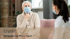  Presentation with symptoms - Presentation design consisting of sick-senior-man-in-casualwear background and a coral colored foreground