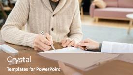  Presentation with medical clipboard - Presentation design consisting of sick-senior-man-in-casualwear background and a coral colored foreground