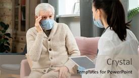  Presentation with symptoms - Beautiful presentation design featuring sick-senior-man-in-protective backdrop and a mint green colored foreground