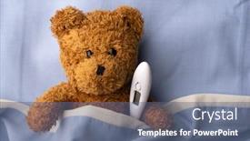  Presentation with sick child - Slide deck with sick-teddy-bear-on-hospital background and a ocean colored foreground