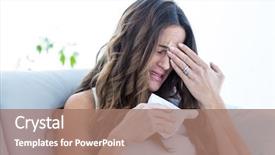  Presentation with sadness woman cry - Slides having sick woman crying on sofa background and a coral colored foreground