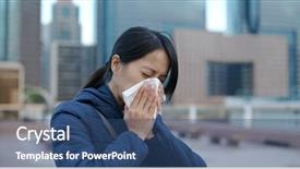  Presentation with sneezing - PPT theme having sick woman sneezing at outdoor background and a ocean colored foreground
