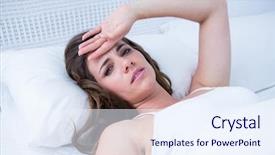  Presentation with young sing woman singing young - PPT theme consisting of sick woman touching her forehead background and a sky blue colored foreground