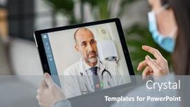  Presentation with video conference - Slide deck consisting of sick-woman-wearing-protective-mask background and a gray colored foreground