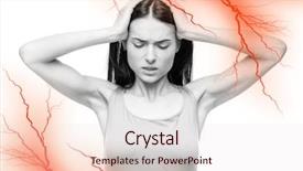  Presentation with red medical - Presentation theme enhanced with sick woman with temples pain background and a sky blue colored foreground