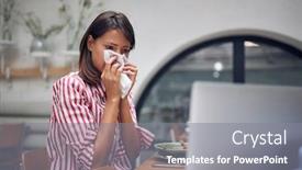  Presentation with tissue - Cool new presentation theme with sick-young-woman-at-caffe backdrop and a gray colored foreground