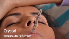  Presentation with fever - Slide set having sick young woman lying down on bed using a thermometer measuring fever background and a red colored foreground