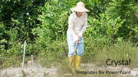  Presentation with canals farm land - Slide set featuring sickle - asian farmer cleaning land background and a mint green colored foreground