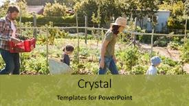  Presentation with leafy greens and produce - Audience pleasing theme consisting of your side - family harvesting produce from allotment backdrop and a gold colored foreground