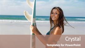  Presentation with beach - Audience pleasing PPT theme consisting of side detail - beautiful surfer girl backdrop and a coral colored foreground