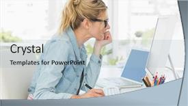  Presentation with graphic - Slide deck with side graphic - blonde pretty designer using digitizer background and a light blue colored foreground