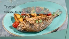  Presentation with grilled - PPT theme featuring side-perspective-of-a-plated and a light blue colored foreground