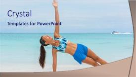  Presentation with fitness clothing - Beautiful slide deck featuring side plank on beach core backdrop and a sky blue colored foreground
