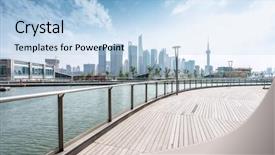  Presentation with empty - Slide deck having side raod - empty wooden road waterside background and a light blue colored foreground