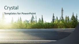  Presentation with forest road - Slide set featuring side raod - road in north mountain forest background and a sky blue colored foreground