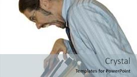  Presentation with stack books - Cool new presentation theme with side-shot-of-yong-businessman backdrop and a  colored foreground