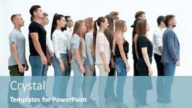 Presentation with diverse people - Presentation theme having side-view-a-group background and a teal colored foreground