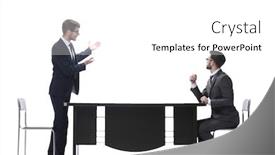  Presentation with desktop - Slide deck enhanced with side-view-business-colleagues-discussing background and a white colored foreground