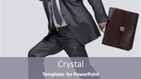  Presentation with stepping - Beautiful PPT theme featuring side view cheerful businessman with briefcase stepping forward backdrop and a gray colored foreground