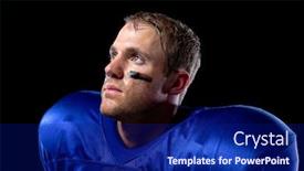  Presentation with team player - Presentation design consisting of side-view-close-up background and a navy blue colored foreground