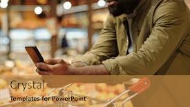  Presentation with online shopping - PPT theme consisting of side-view-close-up background and a gold colored foreground