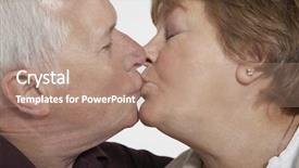  Presentation with honey bee closeup view - Beautiful presentation design featuring side view closeup of senior couple kissing on white background backdrop and a coral colored foreground