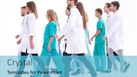  Presentation with interns - Colorful presentation theme enhanced with side-view-confident-doctors backdrop and a light blue colored foreground