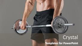  Presentation with barbell - PPT theme having side view cropped image of a muscular strong shirtless male bodybuilder doing exercises with a barbell isolated over gray background background and a gray colored foreground