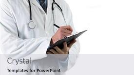  Presentation with clipboard stethoscope - PPT theme featuring side-view-mid-section background and a light gray colored foreground