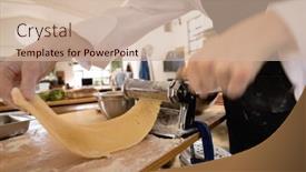  Presentation with pasta restaurant - Presentation theme enhanced with side-view-mid-section background and a  colored foreground