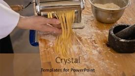  Presentation with pasta restaurant - Presentation design consisting of side-view-mid-section background and a  colored foreground