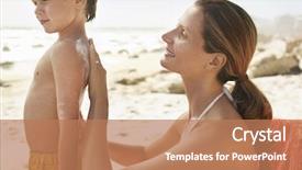  Presentation with sunscreen - PPT layouts enhanced with side view mother applying sunscreen background and a coral colored foreground