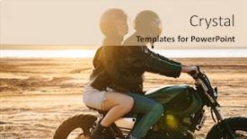 Presentation with motorbike - Beautiful presentation theme featuring side-view-of-a-beautiful backdrop and a coral colored foreground