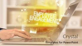  Presentation with employee engagement - Colorful slide set enhanced with side-view-of-a-business backdrop and a coral colored foreground
