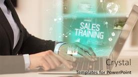  Presentation with business training - Slide deck with side-view-of-a-business background and a soft green colored foreground