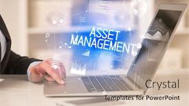  Presentation with asset management - PPT theme having side-view-of-a-business background and a mint green colored foreground