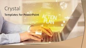  Presentation with action plan - Audience pleasing PPT theme consisting of side-view-of-a-business backdrop and a lemonade colored foreground