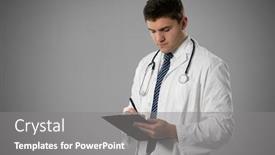  Presentation with lab coat - Colorful slide set enhanced with side-view-of-a-caucasian backdrop and a gray colored foreground