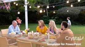 Presentation with family talking - Slide set enhanced with side-view-of-a-caucasian background and a coral colored foreground
