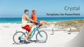  Presentation with blue-sky - Presentation theme enhanced with side-view-of-a-caucasian and a  colored foreground